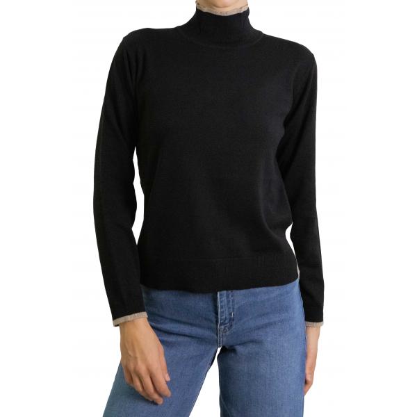 Maglione tinta unita con contrasti di colore 